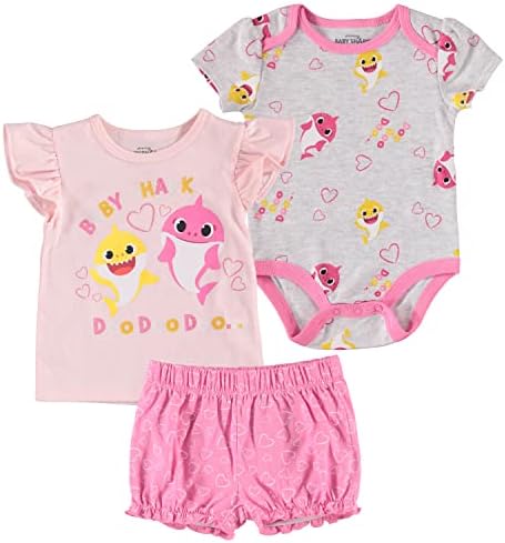 Комплект дрехи за малките момичета Бебе Акула от 3 теми - Комплект дрехи за малките момичета с Боди, тениска