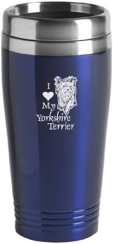 Пътна чаша Sutter's Mill Specialties на 16 унции От неръждаема стомана - I Love My Yorkshire Terrier - Син