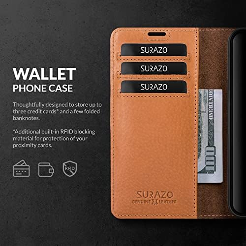 Чанта-портфейл SURAZO Samsung A54 от естествена кожа - 3 слота за карти, RFID и джоб за пари - Стабилна магнитна