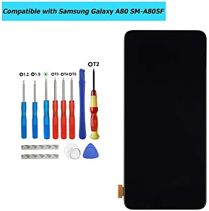 Vvsialeek AMOLED е Съвместим с Samsung Galaxy A80 SM-A805F 6,7-инчов LCD дисплей със сензорен екран Черен цвят