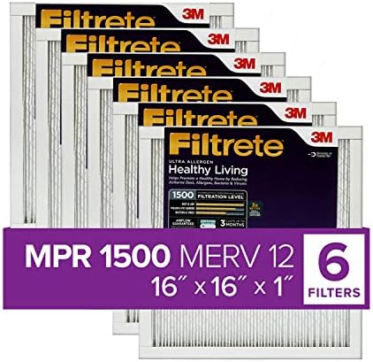 Filtrete 16x16x1, Въздушен филтър за печки ac, MPR 1500, Healthy Living Ultra Allergen, 6 опаковки (точните