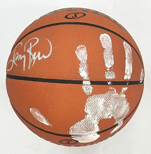 Игра топката в НБА Бостън Селтикс с автограф на Лари Берда С Отпечатък от ръка на Бекет Свидетелствувам Бяла