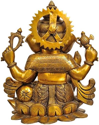 AapnoCraft Идоли Ганеша височина 21 инча - Латунная Статуя на Лотос Ганеша, Античен Златна Скулптура на Бога
