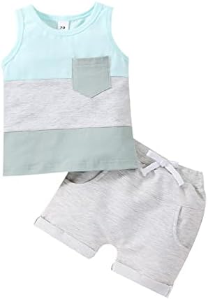 SHIBAOZI / Комплект Летни дрехи За Малки Момчета, 2 броя, Шарени Върховете на Бретелях, Тениска Без ръкав +