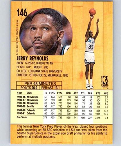 1991-92 Fleer Баскетбол 146 Джери Рейнолдс Орландо Меджик Официалната Търговска картичка НБА от Fleer/Skybox