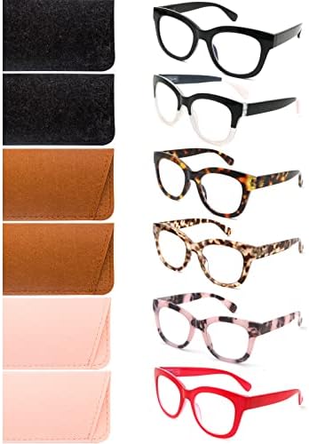 Areyeth 6 Чифта Големи очила за четене в ретро стил за жени, в стил за Опра, Големи сини очила за четене, блокиране