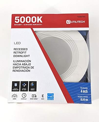 - Вградени лампа Utilitech с мощност 50 W, еквивалент бяло, с регулируема яркост (4 инча)