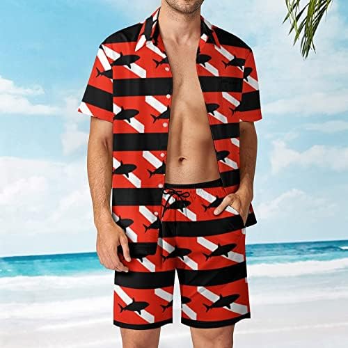 Мъжки плажно Облекло За Гмуркане с Акули WEEDKEYCAT, Хавайска Риза с копчета от 2 теми, Къс ръкав и къси Панталони,