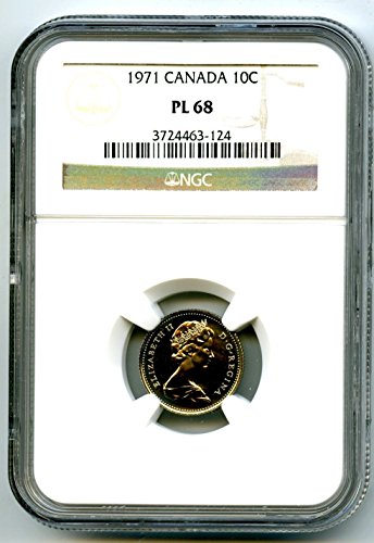 1971 КАНАДА Доказателство за 10 Центового РЕГИСТРАЦИОНЕН КАЧЕСТВО на Супер Рядка общо 5 известни монета PL68