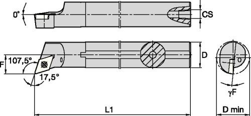 Зажимная расточная планк WIDIA A20SSDQCR11 A-SDQC S-образен тип за края на плочи, 107,5° Ъгъл, Стомана, Диаметър