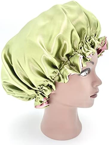 Голяма Сатен Реверсивная Шапка за коса цвят Зелен Мъх и Рози