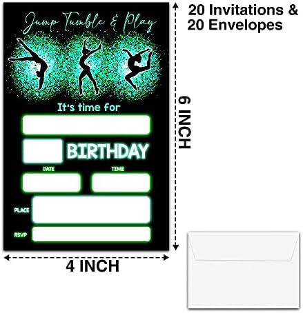 Покани за рожден ден в стил гимнастика YSTEP Jump Сушилни & Play, 20 Покани картички с Конвертами, Покани за