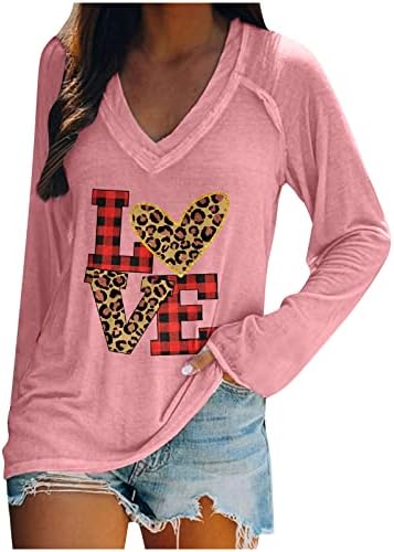 Ден на Свети Валентин, Дамски Модни Блузи С V-образно деколте, Свободни, Пуловери, Ризи, Пуловер, Спортна Блуза