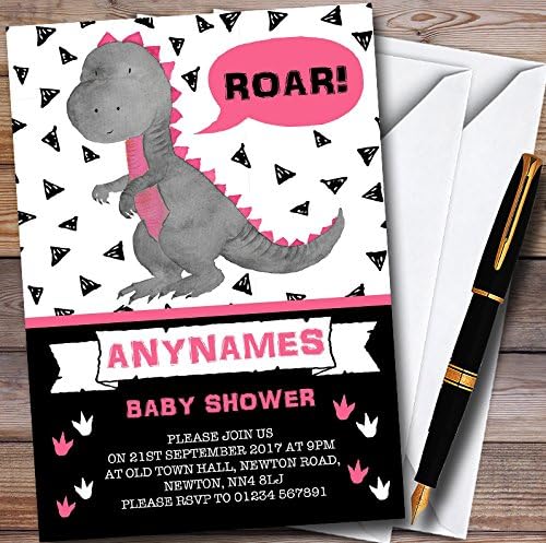 Пощенска картичка Зоопарк 10 x, Черно и Розово за Момичета с Ревущим Динозавром Персонални Покани за участие