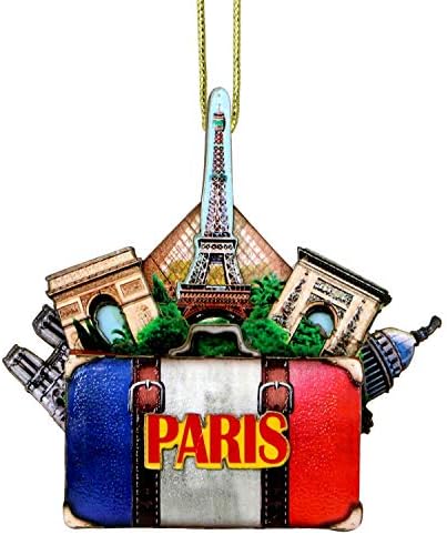 Париж Коледен Орнамент 4-Инчов Двустранен 3D Айфеловата Кула Коледен Орнамент от Нотр Дамом