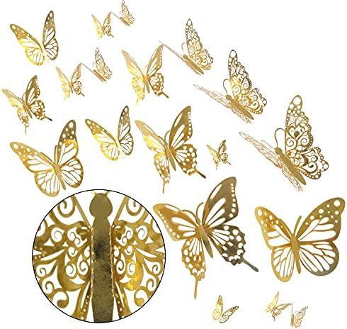 Декор на стените с пеперуди със Собствените си ръце, 36 бр Златни 3D Стикери Пеперуди, Стикери за Декорация