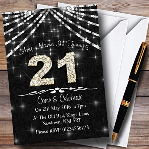 Персонални Покани на парти по случай рождения Ден на 21-ви Струя Сив и бял цвят, с пайети