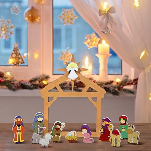 Queekay 13 бр., малък Коледен Детски рождество сцени, Дървен комплект, Мини-Коледен комплект за хора, Декорация