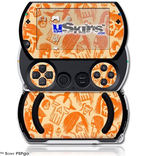 Скици на черепа Оранжев цвят - Кожи в стил прозорец винетка (подходящ за Sony PSPgo)