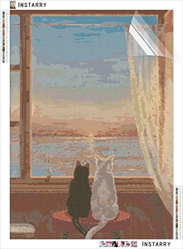 Instarry 5D Диамантена Картина в Голям Размер, Котка и Морска Мозайка Бродерия на кръстат бод Декор на Стените