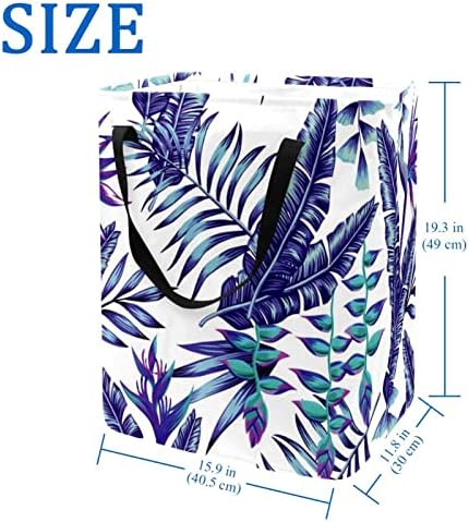 Синята Сгъваема Кошница за дрехи с Принтом Тропически Цветя и Палмови Листа, 60Л Водоустойчив Кошници за Бельо,