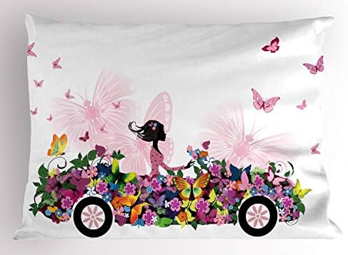 Имитация възглавници Ambesonne Cars, Жена Зад волана на колата с Цветен модел, Пеперуди във въздуха, Жена на