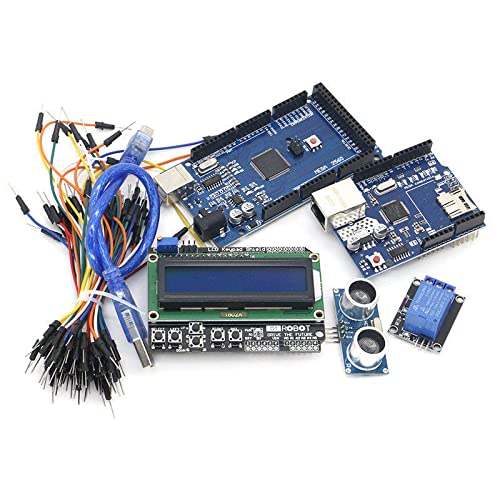 Mega 2560 r3 за arduino комплект + HC-SR04 + макетный кабел + Relay модул + Екран W5100 UNO + клавиатура LCD