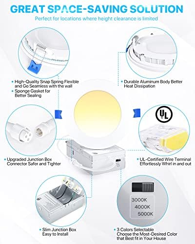 Ensenior 12 X 6-инчов ултра-тънък вградените led лампи с разпределителна кутия, в избор от 3000 До / 4000 До