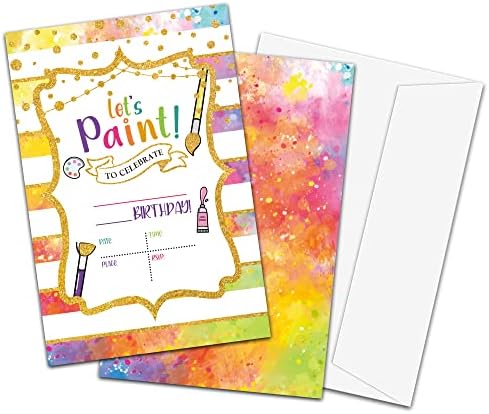 Тематични покани за рожден ден с шарени TIRYWT, Let ' s Paint, покани за парти в стила на запълване в пликове