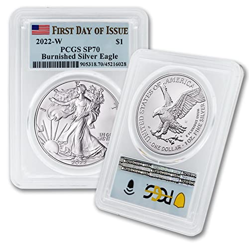 Монета 2022 година с тегло 1 унция от американския полиран сребро с орел SP70 (Първия ден на издаване - Етикет