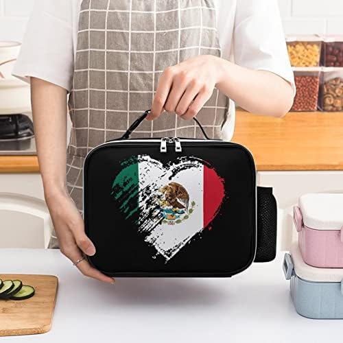 Гръндж Мексикански Флаг във формата на Сърце, Множество Чанта за Обяд, Изолирано Кутия за Хранене, Хладилник