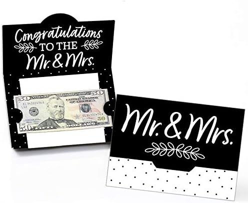 Голяма точка за щастие, г-Н и г-жа Черно - Бели ленти за пари за сватба или Булчински душ и карти за подаръци