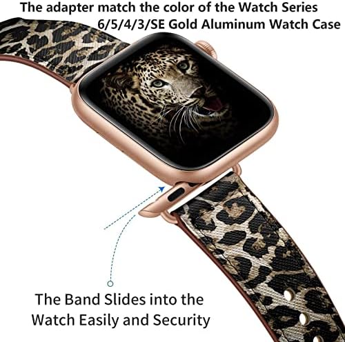 KYISGOS Съвместим с Apple Watch Каишка от естествена кожа 41 мм 40 мм, 38 мм, кафяв и леопардового цвят