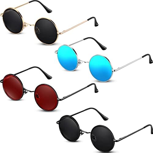 Xuhal 4 Двойки Кръгли Слънчеви Очила Ретро Метал Поляризирани Слънчеви Очила с Защита от Uv Кръг на Хипи Очила