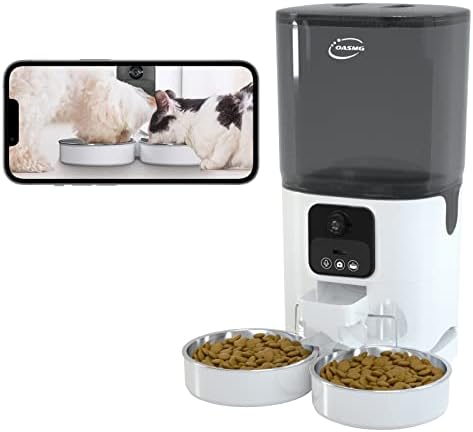 Автоматични Хранилки за котки OASMG 5 Ghz с видео Камера 1080P FHD за разпределяне на храна, 2 Котки и Кучета,