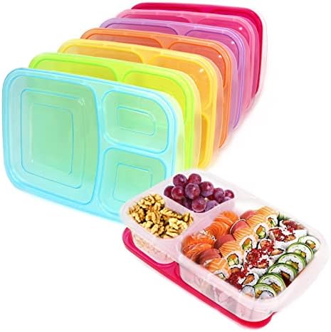 7 БР. Кутии за обяд Bento за Многократна употреба Пластмасови Съдове за Хранене с 3 Отделения за училище, на