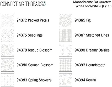 Колекция щампи Свързващи нишки, комплект от памучен плат за капитониране, проба на дебелото четвърти (черно-бели
