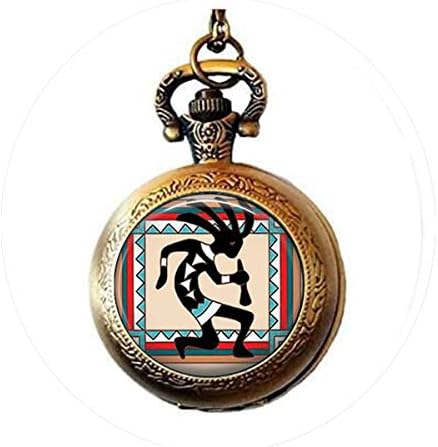 Стъклени Плочки Джобни Часовници Колие Индиански Бижута Юго-Западната Бижута Кокопелли Бижута Кокопелли Джобни