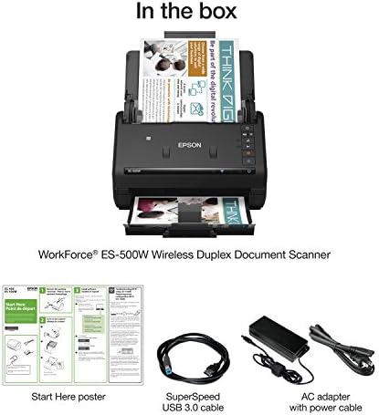 Безжичен цветен дуплекс документи скенер Epson WorkForce ES-500W за PC и Mac, с автоматично подаване на документи
