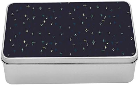 Абстрактна Метална кутия Ambesonne с Непрекъснатото Абстрактен Модел Звезди в нощното Космоса в Карикатура стил,