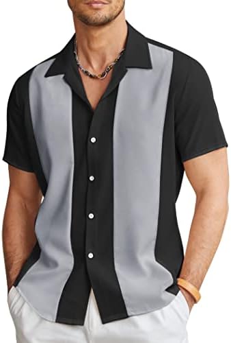Мъжки Реколта Риза за Боулинг COOFANDY С Къс ръкав Копчета, Летни Плажни Ризи Cuba