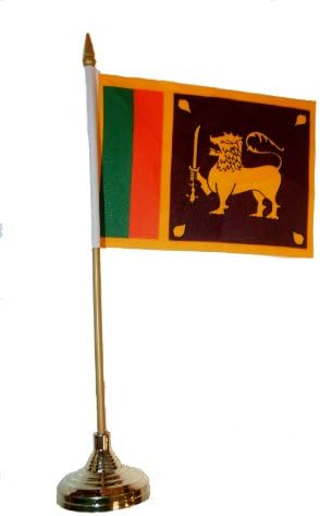 Шри-Ланка Малко 4 X 6-Инчов Мини-Флаг на Страната-Стикер Банер със ЗЛАТНА ПОСТАВКА за 10-Инчов Пластмасов един
