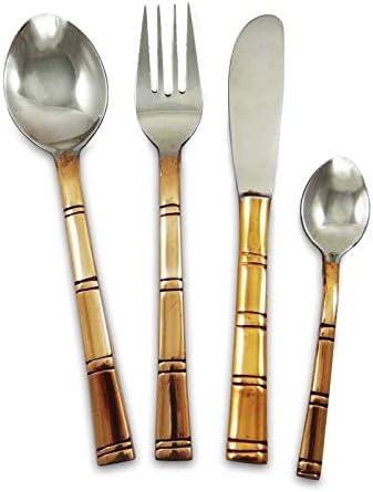 Индийски набор от прибори за хранене от мед и стомана, на 2 лъжици, вилици, ножове, традиционната посуда