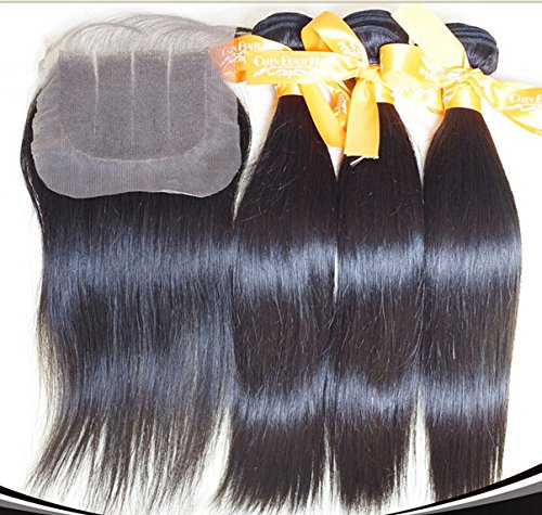 DaJun Hair 7A 3 Части 4x4 лейси закопчалката с Добри китайски Човешките коса Remy 3 връзки, Плетене Косата Смесени Дължина 4 бр. лот Натурален Директен Естествен цвят (марка: DaJ