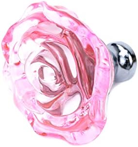 MY MIRONEY 1,97 Кристални Розови Дръжки за чекмеджета във формата На Розова Роза За кабинет, Стъклени Дръжки