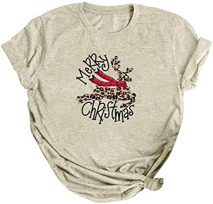 Дамски Коледна Тениска Със Забавна Графичен Подарък, Тениски, Ежедневни Вечерни Блузи С Къс Ръкав, Туника С