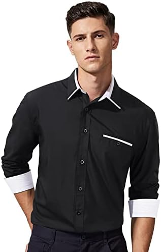 Мъжки ризи HISDERN с дълъг ръкав, Однотонная Бизнес Официалната Риза Обичайните Размери, Ежедневни Контрастная